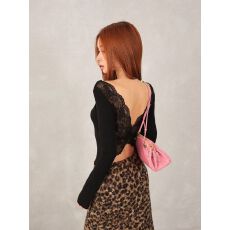 批发春夏新款人棉蝴蝶蕾丝天丝醋酸露背蕾丝衫修身<b class='q'>个性</b>针织打底衫女