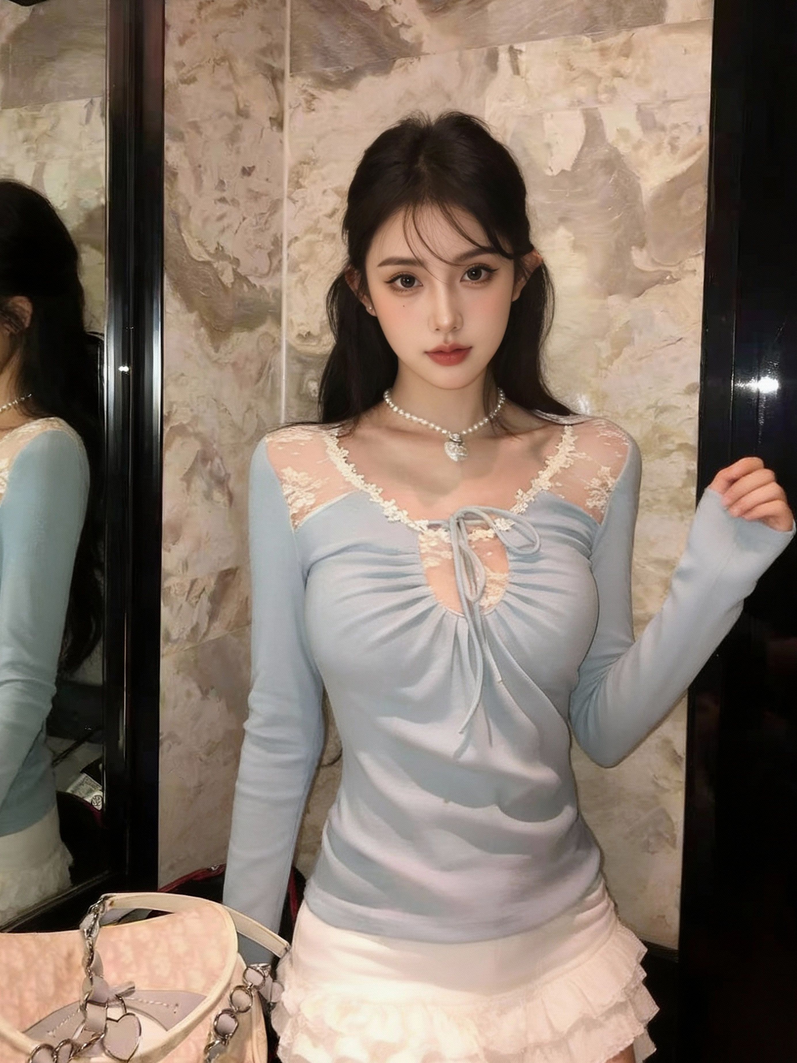 봄 여름 새로운 사람들 면 고유 한 아름다운 그레이트 봐. 의류 순수한 욕망 망사 티셔츠 기본 셔츠 디자인 센스 긴팔