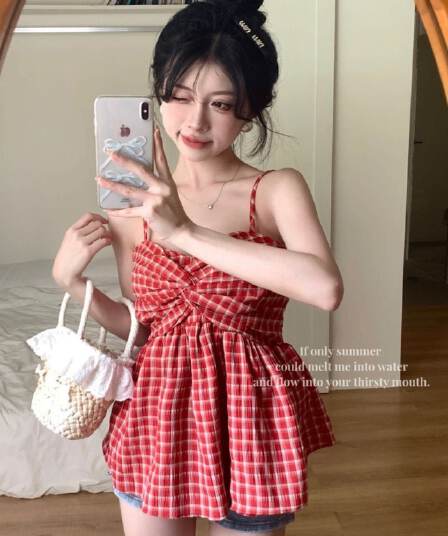 여름 새로운 달콤한 핫걸 허리 수축 민소매 작은 셔츠 어깨끈 조정 명중 가져 가라. 조끼 여성 순수한 욕망 바람 슬립 맨위