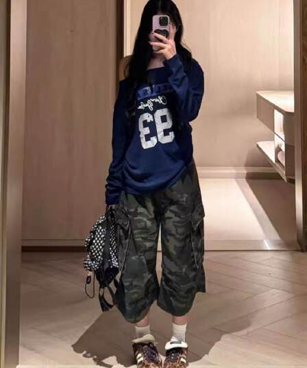 아메리칸 카모플라주 7 점 워크웨어 넓은 다리 청바지 여성 2026 여름 새로운 루즈핏 도루 센스 다용도 캐주얼 바지