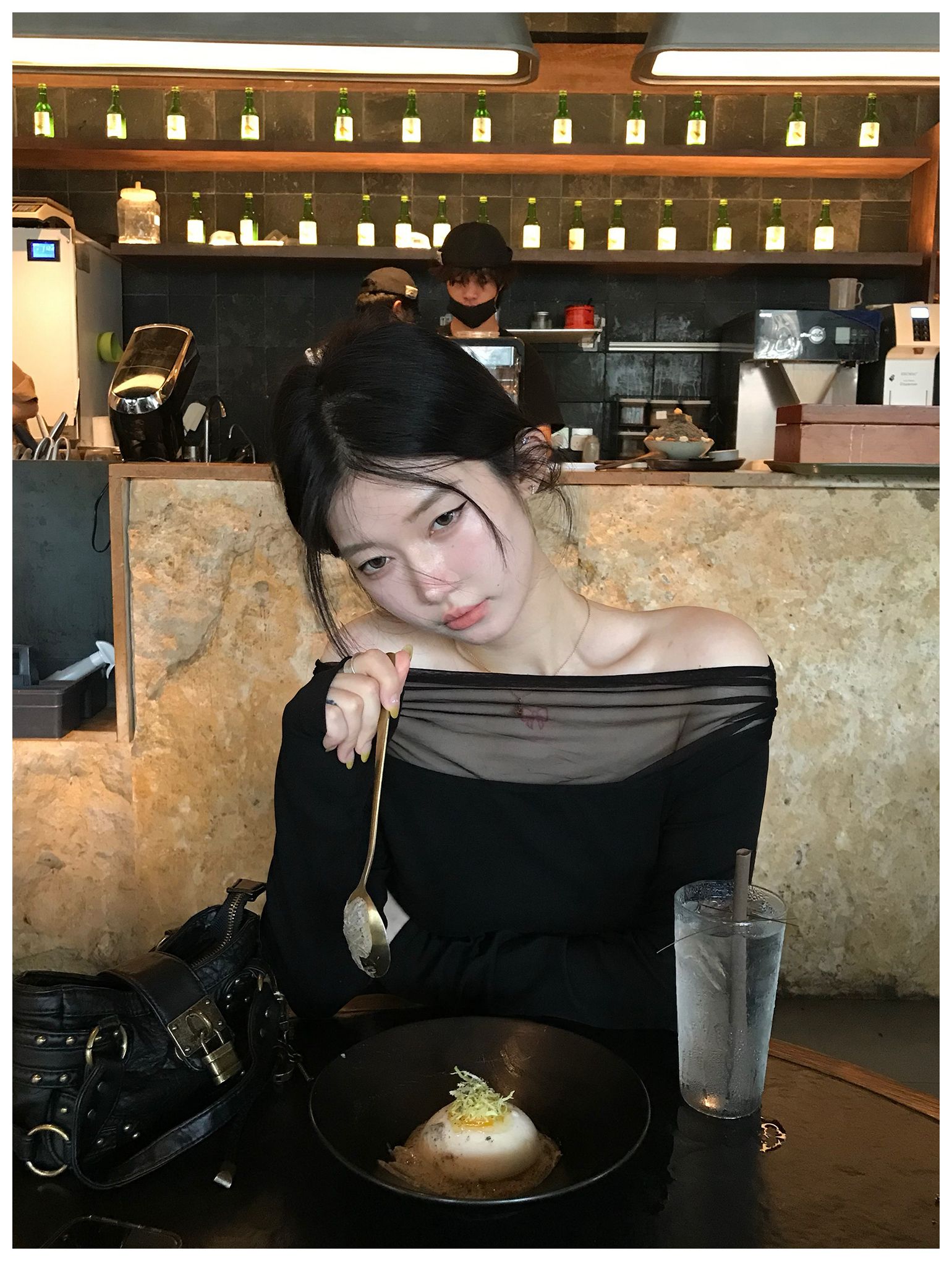 한국 스타일 섹시함 핫걸 바람 긴팔 티셔츠 여성 여름 망사 패치워크 오프숄더 몸매 가꾸기 맨위 사람들 면 망사