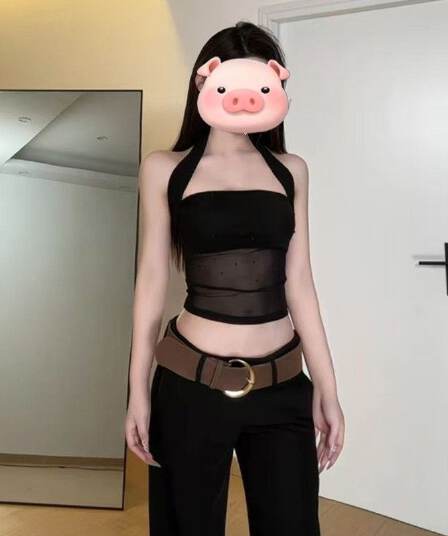 아메리칸 검정색 섹시함 망사 핫픽스 행침 목 캐미솔 여름 태국 사람 스타일 핫걸 맨위 망사 사람들 면