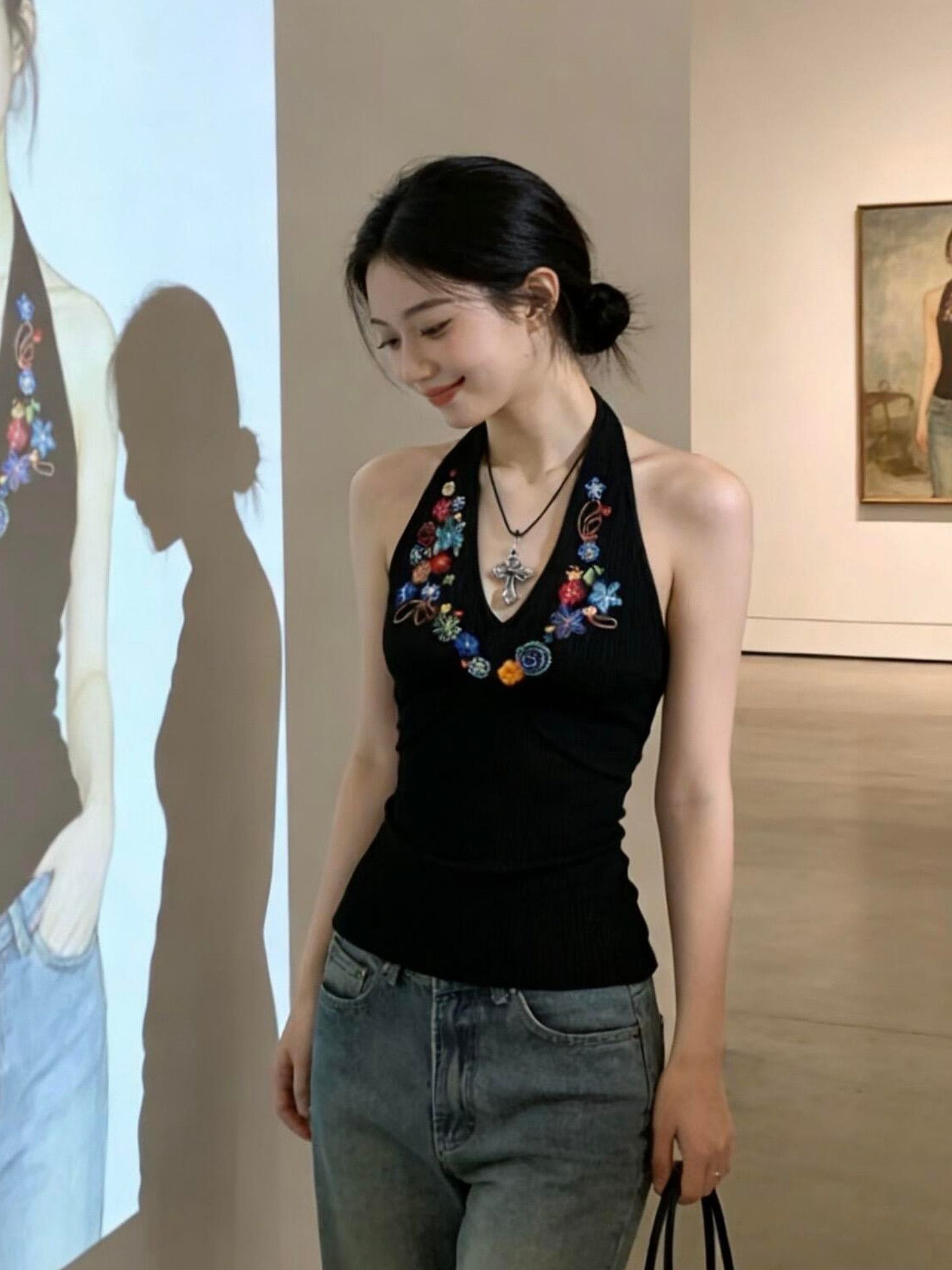 사람들 면 모달 2 2 와 사고 방식 260 그램 아메리칸 섹시함 핫걸 바람 V넥 행침 목 슬립 맨위