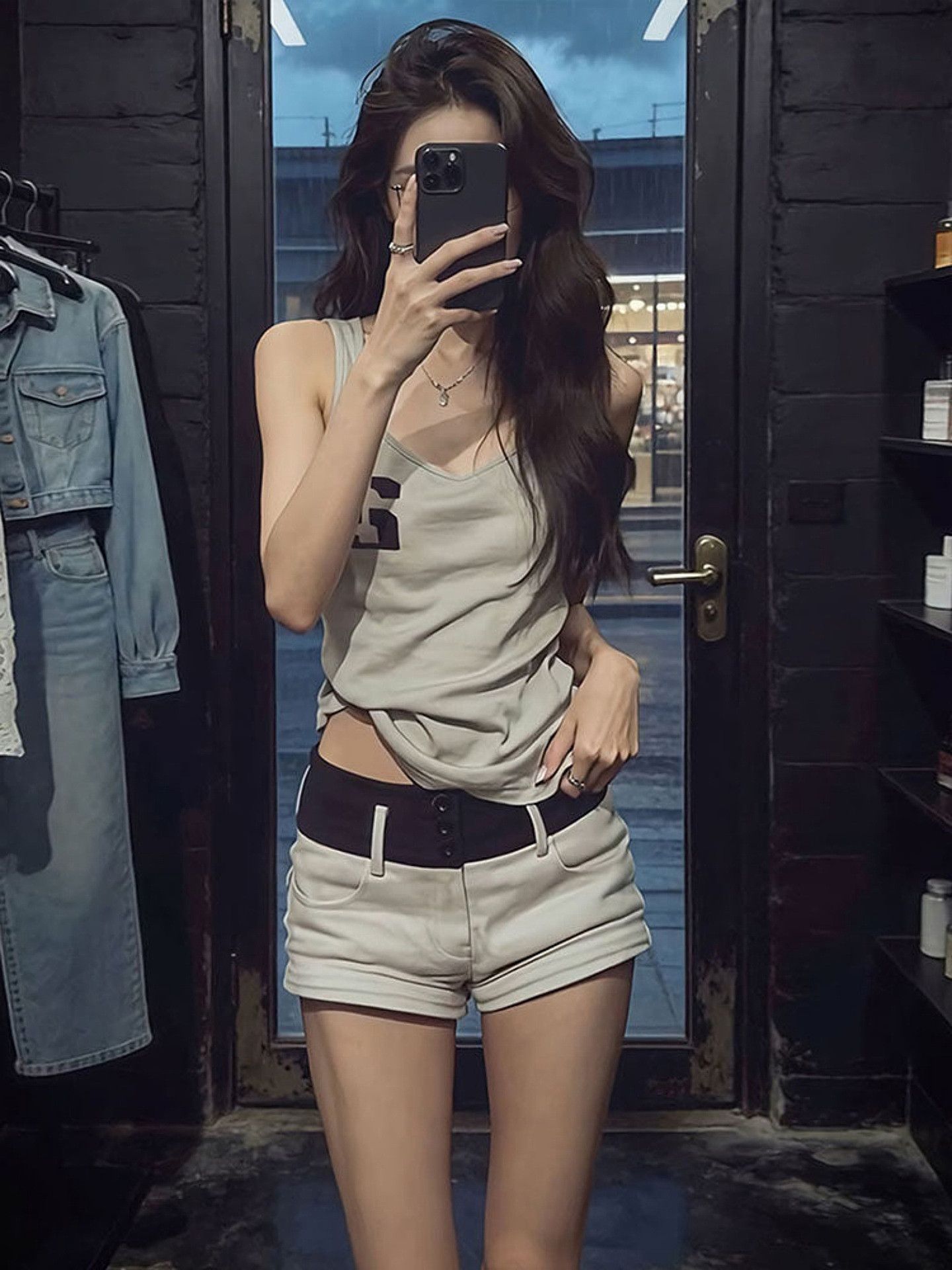 210 그램 40 좋은 면 1 1 아메리칸 핫걸 바람 카키 색 프린트 여름 순수한 욕망 슬립 작은 조끼 여성