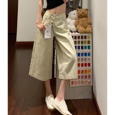 批发解构感多纽扣斜纹七分中裤子女2026夏季新品舒适面料<b class='q'>短裤</b>