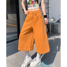 批发美式橙色<b class='q'>高腰</b>显瘦阔腿七分裤女2026夏季新款宽松百搭六分中裤<b class='q'>短裤</b>