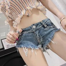 批发夏季性感夜场微弹力低腰<b class='q'>牛仔</b>裤毛边流苏热裤三角裤翘臀超<b class='q'>短裤</b>女潮