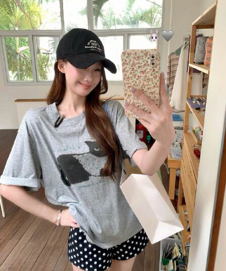 여름 새로운 캐주얼 루즈핏 다용도 풀오버 맨위 한 부서 느긋한 바람 고양이 프린트 라운드 넥 반팔 티셔츠