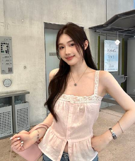 여름 새로운 패치워크 허리 수축 달콤함 작은 조끼 한 부서 작은 대중 레이스 레이스 슬립 민소매 면 린넨 맨위 여성