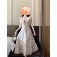 批发原版做法 2026夏季新款蕾丝花边蝴蝶结碎花背带<b class='q'>隐形</b>拉链连衣裙女