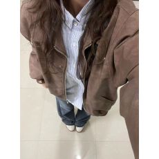 批发美式复古棕色皮衣外套女2026秋季新款学院风<b class='q'>街头</b>情侣潮牌夹克上衣