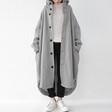 批发2026秋冬新款纯色欧美风衣大衣女一排扣连帽中长款外套胖mm大码女