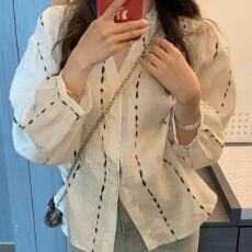 批发秋季新款法式水滴印花衬衣韩系百搭宽松长袖衬衫女