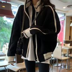 批发韩国黑色运动夹克外套女秋冬新款棒球服欧美高街<b class='q'>百搭</b>立领拉链开衫