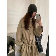 批发韩国立领百褶裙风衣女2026秋<b class='q'>冬</b>新款百搭显瘦设计感收腰连衣裙外套