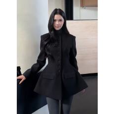 批发秋<b class='q'>冬</b>新款百搭黑色收腰西装外套韩国大码显瘦中长款单排扣大衣女