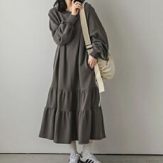 批发秋冬新款韩国加绒长袖荷叶边裙摆卫衣裙<b class='q'>大码</b><b class='q'>胖</b><b class='q'>MM</b><b class='q'>宽松</b>显瘦连衣裙女