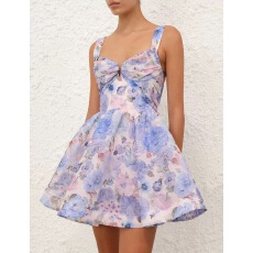 批发轻奢高定2026春夏新款度假新款印花吊带收腰显瘦迷你连衣裙