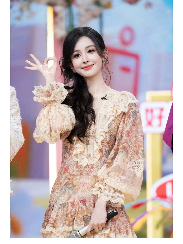 고대 힘 Na 넥타이 2026 새로운 벌룬 소매 드레스 레이스 조각 프린트 한 마디 미니 스커트 여성