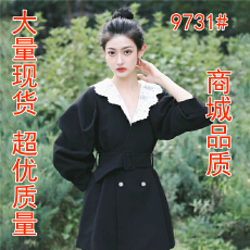 批发新款V领连衣裙高级感赫本风收腰显瘦蕾丝御姐<b class='q'>西装外套</b>裙子