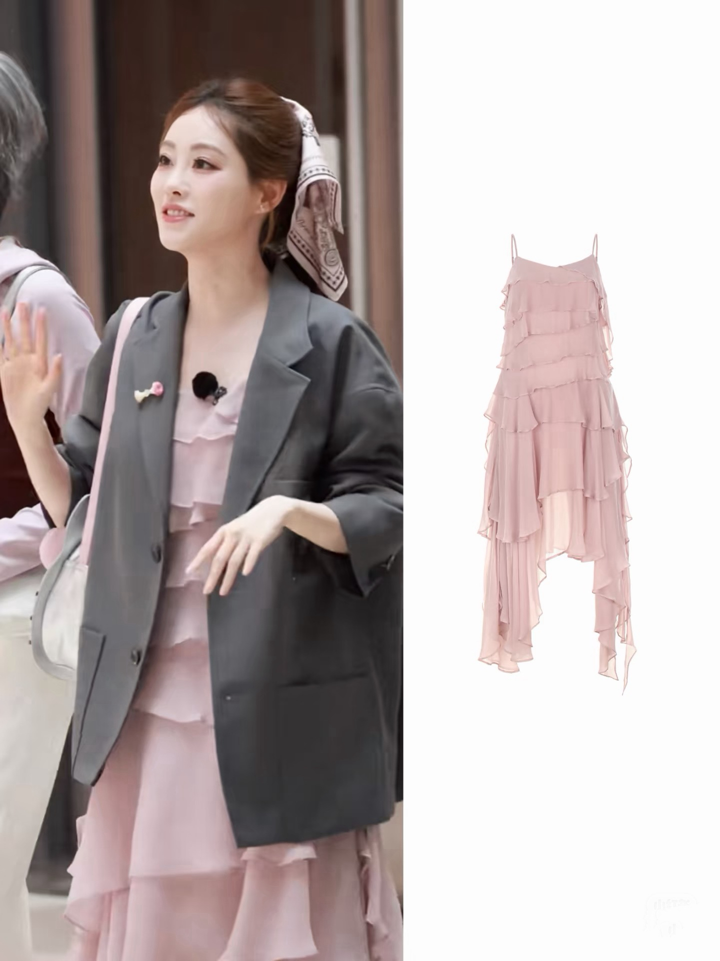 소원 주제 단 2026 스타 같은 단락 프릴 계층의 감각 비대칭 슬립 드레스 회색 분말 드레스