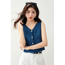 批发◆◆小香风冰丝针织背心<b class='q'>马甲</b>女单排扣外搭坎肩开衫无袖上衣