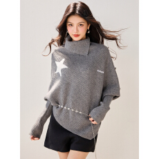 批发实拍◆2025小众韩版慵懒风灰色<b class='q'>不规则</b>设计毛衣女秋冬季新款上衣