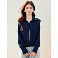 批发实拍◆2025双拉链大翻领<b class='q'>开衫</b>女韩系宽松慵懒设计感毛衣外套上衣