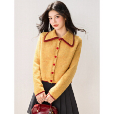 批发实拍◆2025法式撞色毛衣<b class='q'>开衫</b>女秋冬宽松慵懒风洋气减龄针织衫上衣