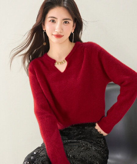 통제 가격 이상 129 실사 2025 디자인 센스 홀로우 아웃 스웨터 여자 가을 겨울 작은 샤넬 스타일 니트 스웨터 맨위