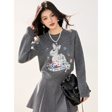 批发控价 不低于129实拍◆2025冬甜美兔子提花刺绣圆领<b class='q'>毛衣</b>休闲上衣女