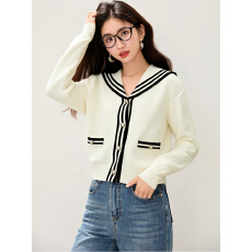 批发实拍◆◆长袖针织开衫女秋季新款显瘦学院风海军领毛衣上衣