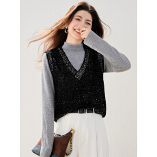 控价 不低于109实拍◆2025韩版亮片V领马甲减龄宽松无袖上衣