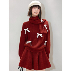 批发实拍◆<b class='q'>新款</b>韩系深冬穿搭<b class='q'>毛衣</b>套装女重工蝴蝶结针织短裙围巾两件套