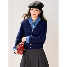 批发实拍◆<b class='q'>韩版</b>假两件拼接<b class='q'>牛仔</b>针织毛衣女秋冬新款设计感减龄百搭上衣