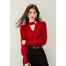 批发实拍◆半高领毛衣女秋冬挂脖<b class='q'>镂空</b>露肩独特别致上衣<b class='q'>针织衫</b>打底衫女