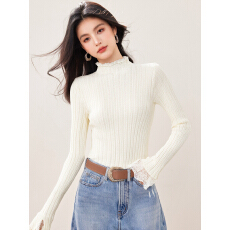 批发实拍◆设计感超好看蕾丝边半<b class='q'>高领</b><b class='q'>打底衫</b>女士冬季修身显瘦上衣