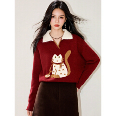 批发实拍◆甜美减龄卡通猫咪<b class='q'>毛衣</b><b class='q'>女</b>宽松慵懒风针织上衣新年氛围感上衣