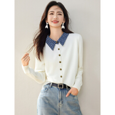 批发实拍◆格子拼接假两件<b class='q'>针织衫</b><b class='q'>毛衣</b><b class='q'>女</b>秋冬高级感韩系翻领慵懒外套