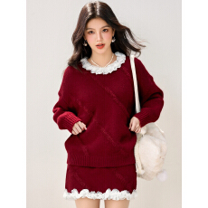 批发实拍◆2026春款蕾丝毛衣<b class='q'>套装</b>裙女秋冬新款<b class='q'>针织</b>毛衣半身裙两件套