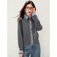 批发实拍◆2026春款设计感<b class='q'>牛仔</b>拼接毛衣女慵懒风休闲气质显瘦<b class='q'>上衣</b>潮