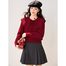 批发实拍◆2026春款<b class='q'>韩版</b>温柔慵懒风系绳荷叶领花边长袖套头毛衣