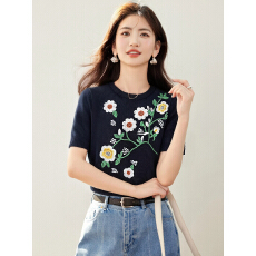 批发实拍◆有◆2026法式<b class='q'>花朵</b>刺绣圆领针织短袖女减龄时尚百搭上衣潮