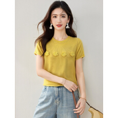 批发实拍◆有◆2026立体<b class='q'>花朵</b>刺绣短袖针织衫夏季新款温柔别致百搭上衣