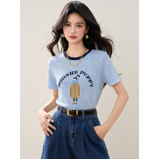 批发实拍◆有◆2026韩版通勤圆领<b class='q'>个性</b>印花拼接撞色衣领短袖上衣<b class='q'>T</b><b class='q'>恤</b>