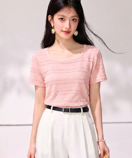 2026 여름 새로운 프랑스식 광장 칼라 질감 센스 반팔 티셔츠 루즈핏 슬림해 보이는 디자인 센스 연령 감소 맨위