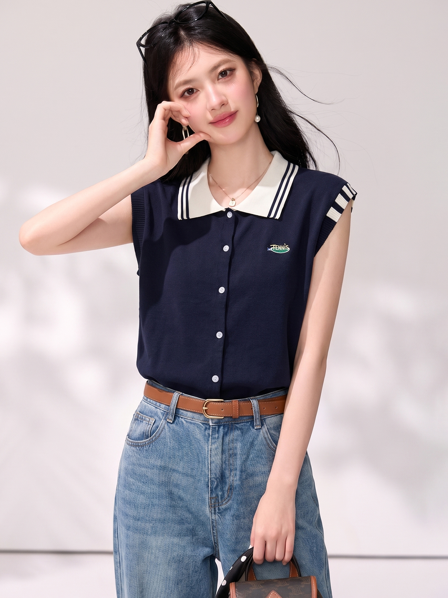 실사 있음 2026 여름 POLO 칼라 얇은 스타일 조끼 베스트 반팔 여성 슬림해 보이는 다용도 민소매 맨위