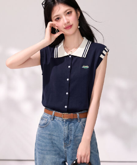 실사 있음 2026 여름 POLO 칼라 얇은 스타일 조끼 베스트 반팔 여성 슬림해 보이는 다용도 민소매 맨위