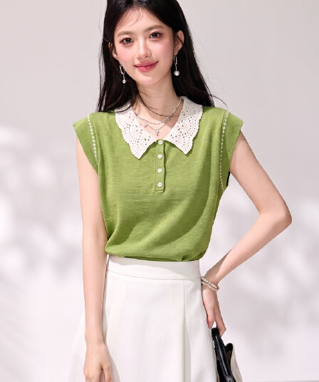 실사 베이비 칼라 홀로우 아웃 배색 스트라이프 Feifei 소매 얇은 스타일 맨위 2026 여름 새로운 한 부서 루즈핏 티셔츠