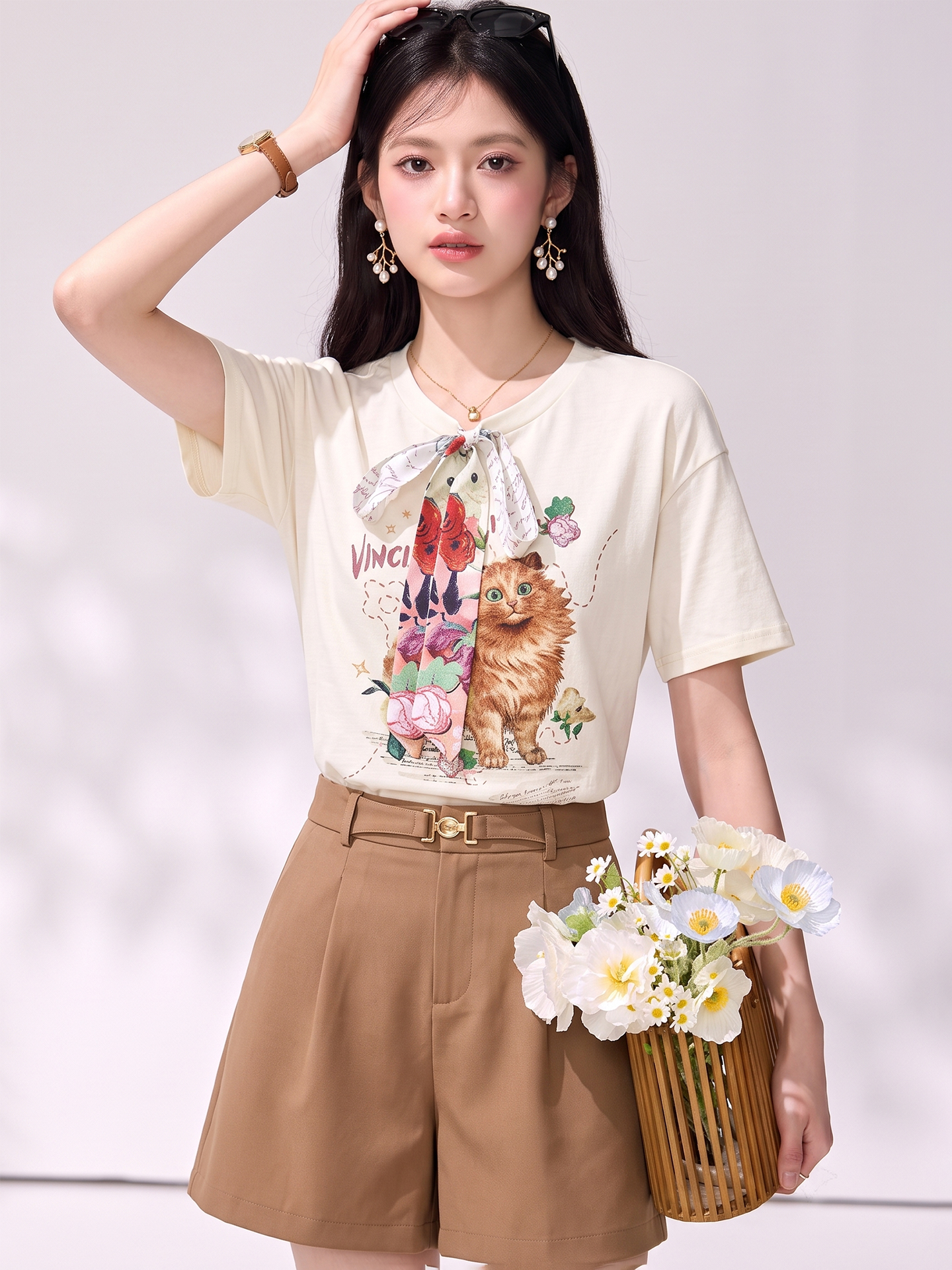 BY26411# 正肩设计感纯棉短袖t恤女夏季百搭减龄上衣喵趣信旅 服裝批發女裝批發服飾貨源